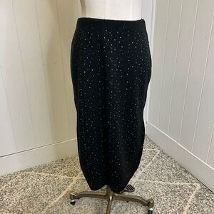 Vintage 80s Ellen D Kollection Women’s XS Black Knit Embellished Midi Skirt USA